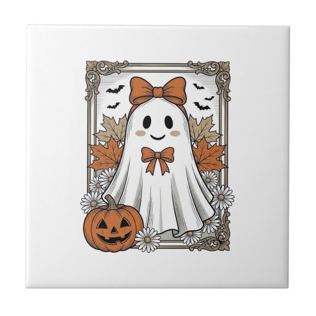 Carreau Chemise de fantôme Halloween mignonne avec gravure (Devant)
