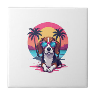 Carreau Chemise de fond de coucher de soleil Beagle, maman