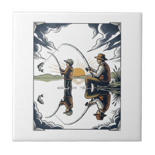 Carreau Chemise de gravure de pêche de père et d'enfant vi