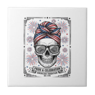 Carreau Chemise de gravure vintage de crâne patriotique de