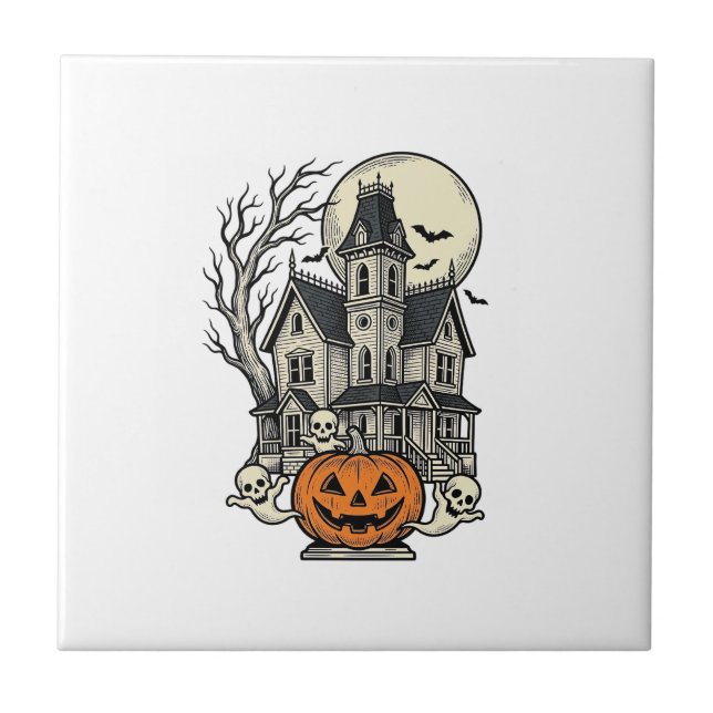 Carreau Chemise de Maison Hantée Gravure Vintage Halloween (Devant)