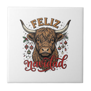 Carreau Chemise de Noël vintage Feliz Navidad Highland Cow