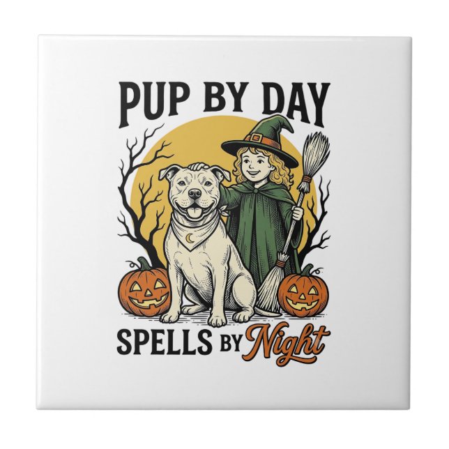 Carreau Chemise de sorcière de chien d'Halloween Gravure v (Devant)