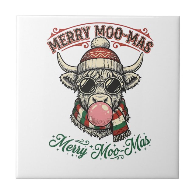 Carreau Chemise de vache de Noël Mignonne Pun de vacances  (Devant)