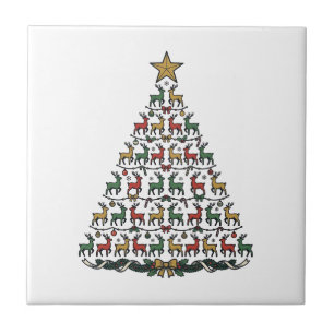 Carreau Chemise gravure vintage arbre de Noël renne_1