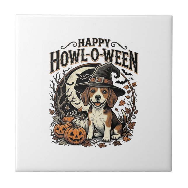 Carreau Chemise Halloween Chapeau De Sorcière Beagle Joyeu (Devant)