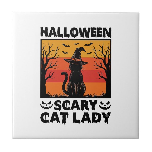 Carreau Chemise Halloween Dame de chat effrayant Gravure V (Devant)