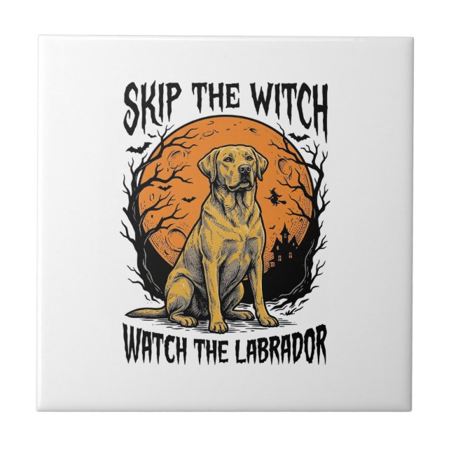 Carreau Chemise Halloween Labrador avec avertissement de c (Devant)