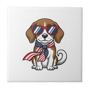Carreau Chemise lunettes de soleil chien Beagle patriotiqu