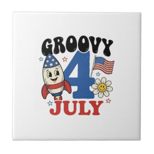 Carreau Chemise patriotique de fusée Groovy 4 juillet Desi