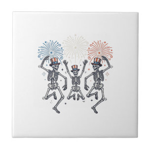 Carreau Chemise Vintage Feux d'Artifice Squelette Dansant 