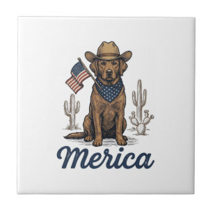 Carreau Chemise Vintage Merica Cowboy Chien Drapeau Améric