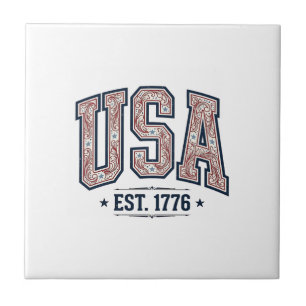 Carreau Chemise Vintage USA Est 1776 Gravure Patriotique_1