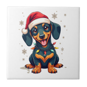 Carreau Chemises de Noël d'arbres de chiens de teckel Cade