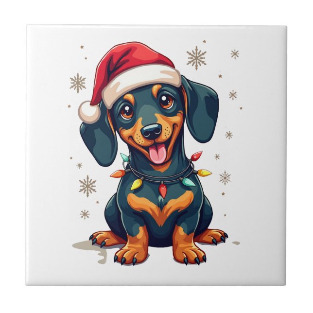 Carreau Chemises de Noël d'arbres de chiens de teckel Cade (Devant)
