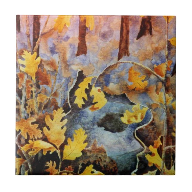 Carreau Chêne blanc à l'automne avec des pousses de ramass (Devant)