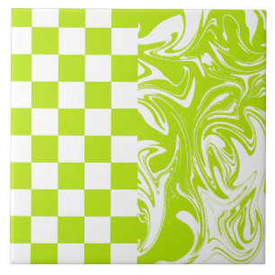 Carreau Chèques et permules en vert et blanc de chaux