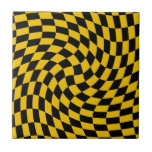 Carreau Chèques Jaunes Noirs Déformés À damiers<br><div class="desc">Retro dépoli vérifie la conception du damier,  dans une combinaison de couleur noire et jaune rétro. Retro checkerboard twirled seventies style psychédélique design moderne décoration maison,  produits de bureau et d'école et rétro déformé cadeaux à damiers.</div>