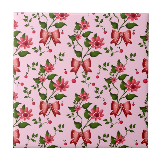 Carreau Cherry coquette floral Pattern Ceramic T (Devant)
