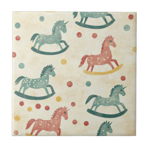 Carreau Cheval à Bascule Vintage Motif Pépinière Plaid Rou