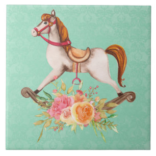 Carreau Cheval à roche vintage avec Bouquet floral
