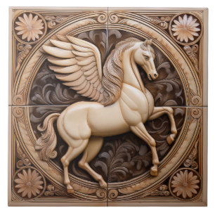 Carreau Cheval ailé Art nouveau en relief faux beige R