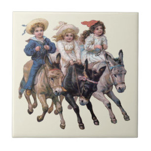 Carreau Cheval antique poney enfants art
