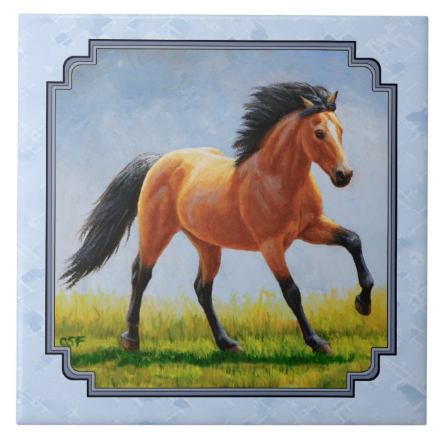 Carreau Cheval Buckskin courant bleu clair (Devant)