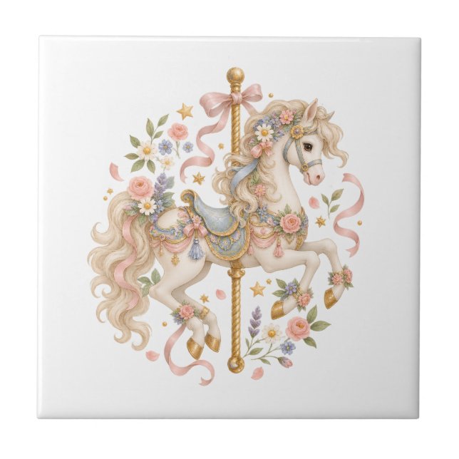Carreau Cheval de carrousel élégant Conte de fées français (Devant)