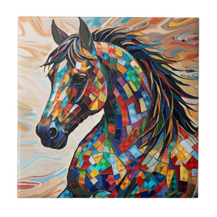 Carreau Cheval de mosaïque en verre à plusieurs couleurs 1