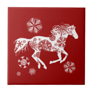Carreau Cheval de Noël des flocons rouges et blancs