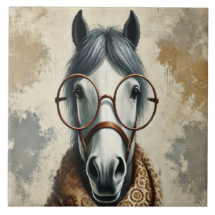 Carreau Cheval élégant avec lunettes - Art Vintage amusant