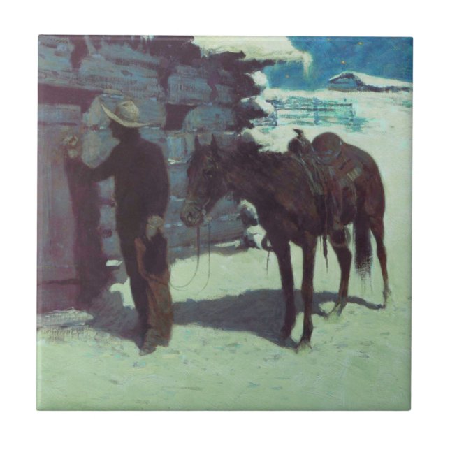 Carreau Cheval et Cowboy neige hivernale (Devant)
