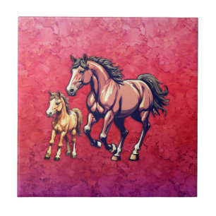 Carreau Cheval et poulain sur Arrière - plan texturé