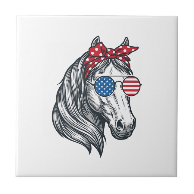 Carreau Cheval Patriotique Avec Lunettes De Soleil Drapeau (Devant)