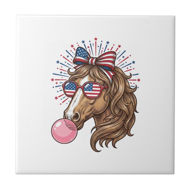 Carreau Cheval Patriotique Bubble Gum Vintage Vector T-Shi (Devant)