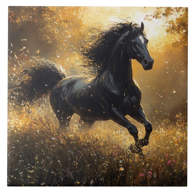 Carreau Cheval Sauvage Étalon Noir Mustang (Devant)