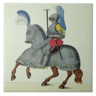 Carreau Chevalier et cheval dans l'armure, plat 'd'une