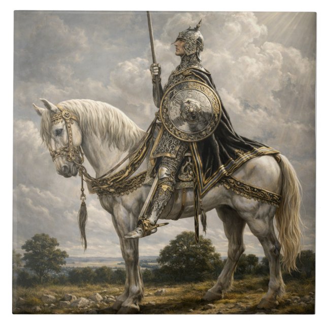 Carreau Chevalier médiéval à cheval Art Fantasy Rétro (Devant)
