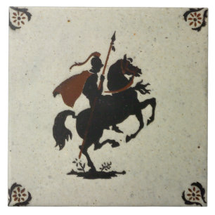 Carreau Chevalier sur cheval Vintage Hollandais Brown Delf