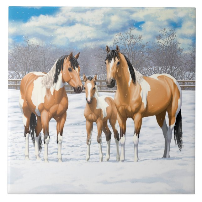 Carreau Chevaux De Peinture En Peau De Bouche Dans La Neig (Devant)