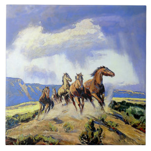 Carreau "Chevaux sauvages du Nevada" par Carl Oscar Borg