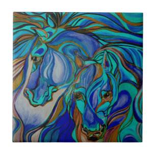 Carreau Chevaux sauvages en Brown et Turquoise