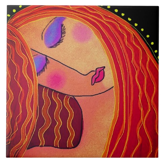 Carreau Cheveux rouge brillant peinture numérique Abstrait (Devant)
