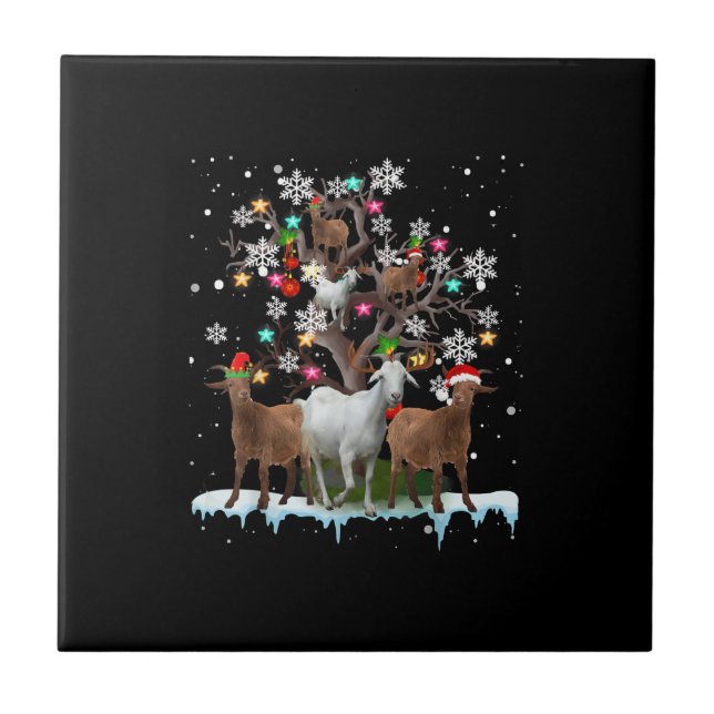 Carreau Chèvre de Noël sur arbre Père Noël Goat Lover (Devant)