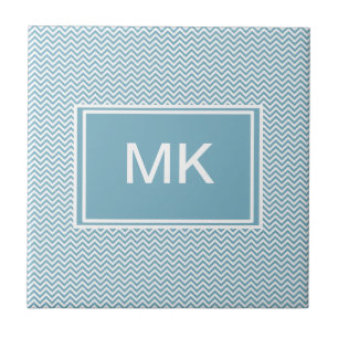 Carreau Chevron bleu avec le monogramme