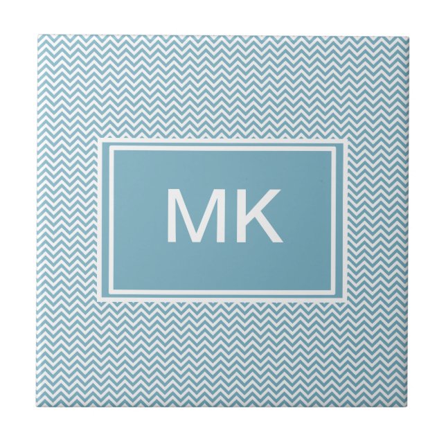 Carreau Chevron bleu avec Monogramme (Devant)