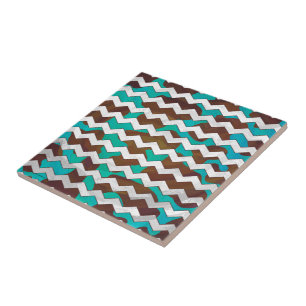 Carreau Chevron Cow Impression Brown et Turquoise