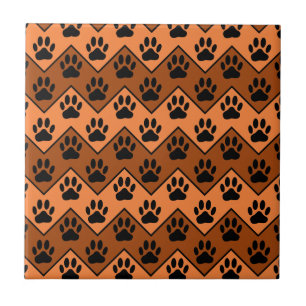 Carreau Chevron Orange Brown Avec Motif Paw Chien