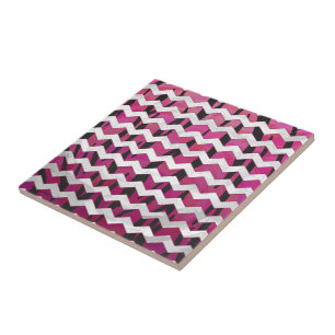 Carreau Chevron Tiger rose chaud et noir